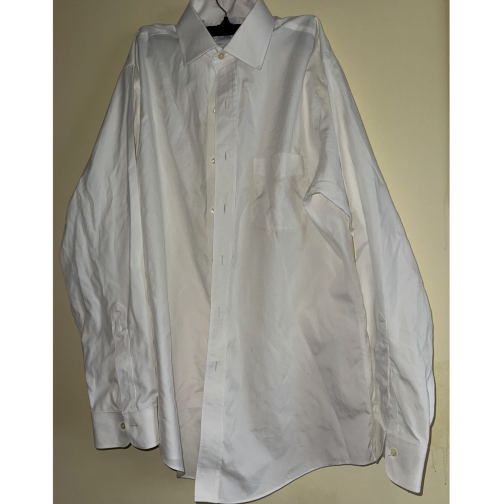 THE BLK TUX Men's White Long Sleeve Cotton Collared Buttoned Down Dress Shirt